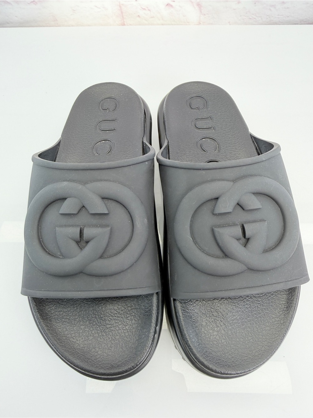 Gucci Black GG Embossed Platform Slide Sandals - Picture 6 of 11